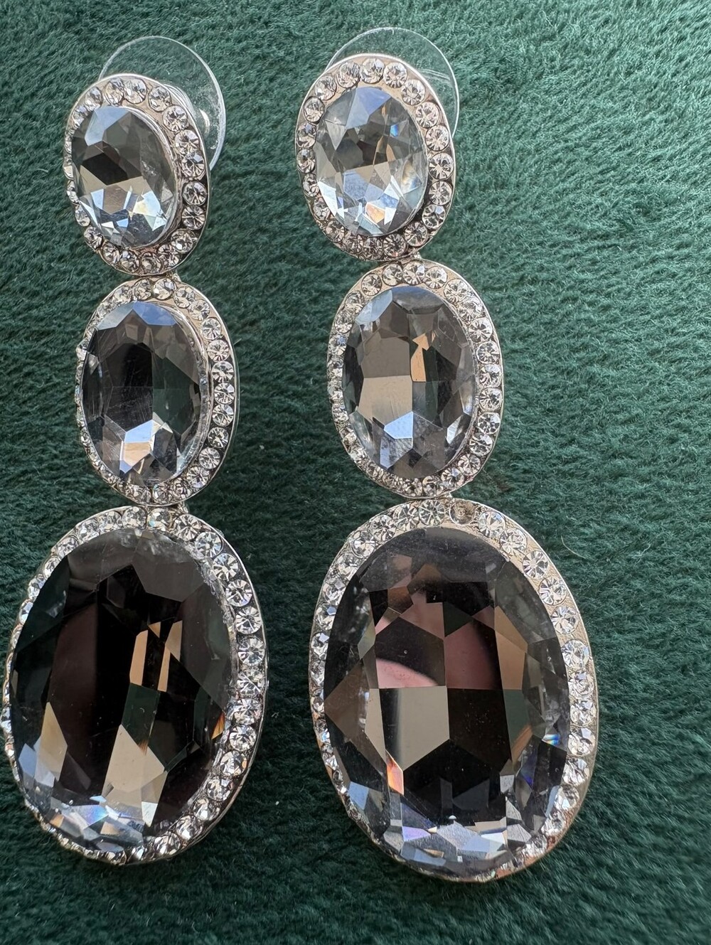 Crystal Drop Dangle Earrings - Clear Silver